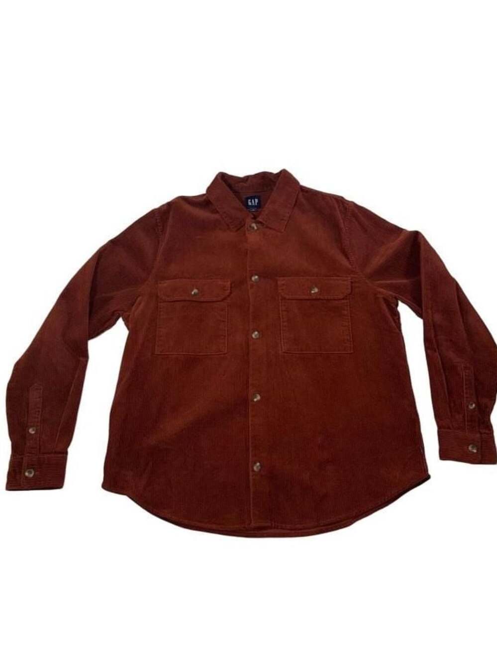 Gap Men's Long Sleeve Button Up Collared Corduroy Shirt Rust Medium
